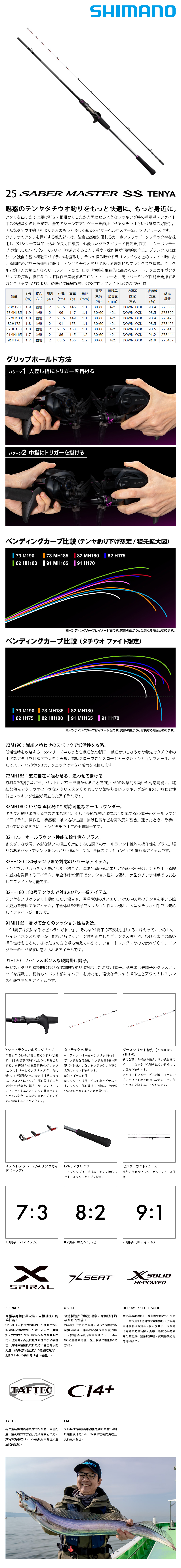 SHIMANO 25 SABER MASTER SS TENYA 82MH180 [船釣路亞竿] [天亞竿